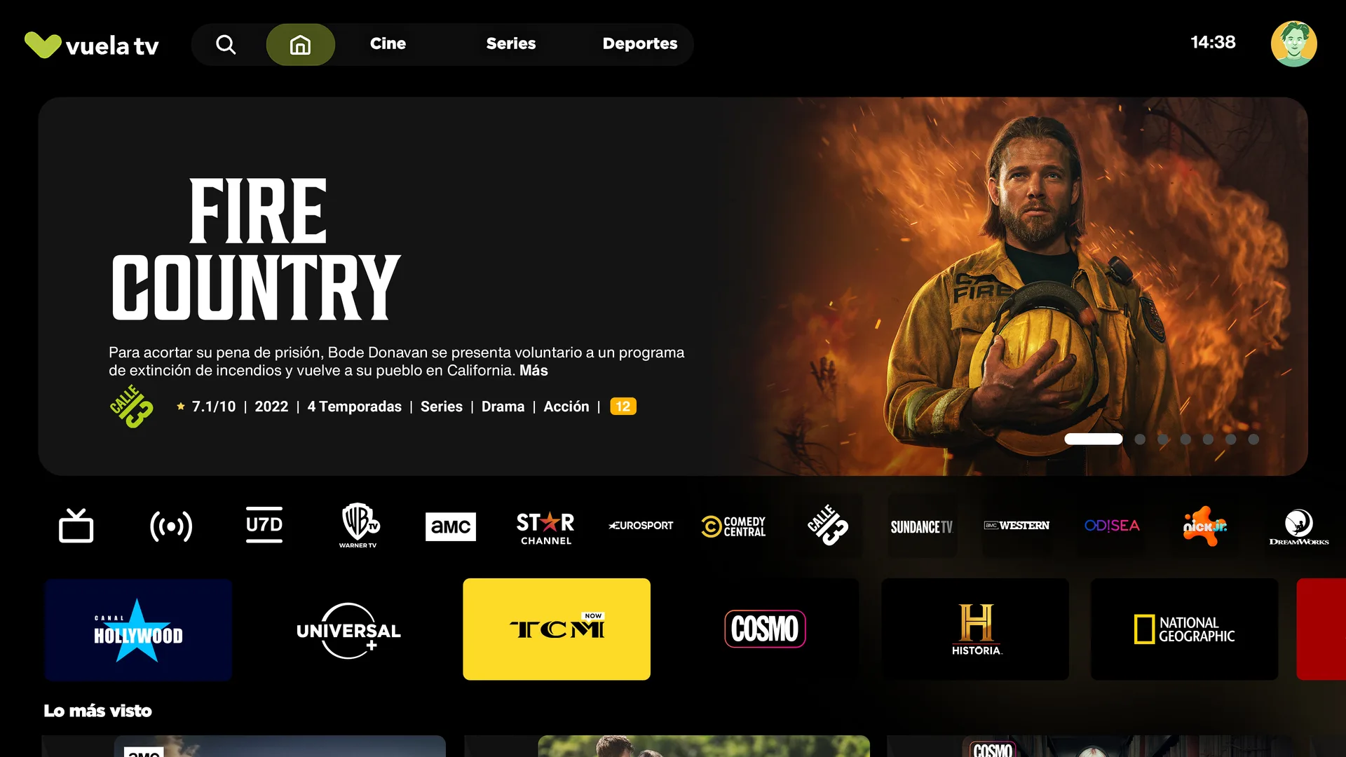 Interfaz oficial de Vuela TV con una selección de series y canales. Catálogo sujeto a cambios.